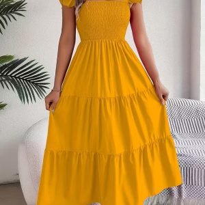 Women'S Elegant Formal & Everyday Dress - Long Sleeve A-Line Maxi Dress with Button Front Closure, Non-Stretchy Fabric, Flared Hem for Parties, Office, Events - Spring/Fall/Summer Outfits - Easy-Care Chic Attire, Dresses for Party