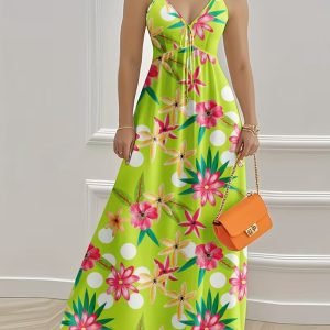Women's New Fashion Elegant Boat Neck Sleeveless Sexy Hollow Mesh Pleated Waist Long Dress, Suitable for Graduation Parties, Festivals, Dates, and Daily Wear