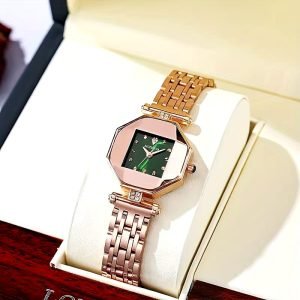 JSDUN Classic Women's Automatic Mechanical Watch with Dual Calendar Day/Month & Moon Phase Indicator, Stainless Steel/ Case &, Elegant Analog Wristwatch for Daily Use, Dress Watch for or Special Occasions