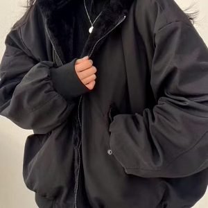 [Women's Plush Casual Jacket] Women's Plush Casual Jacket - Soft Pink Winter Coat with Stand-Up Collar & Button Front, Machine Washable Fall/Winter Outerwear for Everyday Comfort, Buttonup Front, Cozy Fabric