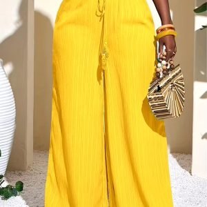 Women's Elegant Wide-Leg Trousers - Solid Black with White Chinese Cloud Print Asymmetrical Hem - Straight-Leg -Sweeping Pants for, Wedding Guest & Formal Events - Machine Washable Non-Stretch Asian-Inspired Elegant Attire