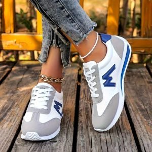 Women's White & Low-Top Sneakers - Breathable Upper, Cushioned PU Sole, Lace-Up Round-Toe Sneakers for All-Season Casual & - Beige/Pastel Blue/Grey/Green Color Options Minimalist Walking