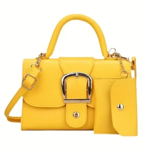 [Versatile Shoulder Bag] Colorblock Versatile Shoulder Bag | New Korean Style Satchel Bag With Pom Pom Decor